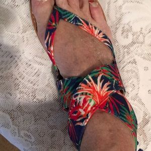 NWOT WORN 1X IN PIC MULTI COLOR SANDALS TIE @ANKLE